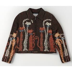 VTG Folk Wear Colorful Kittens Cats Embroidered Tapestry Full Zip Jacket Size M